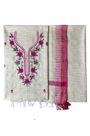 Riyashree Women’s Embroidered Cotton Unstitched Salwar Suit Dress Material for Women | Salwar Suit with Dupatta Set | Salwar – 2.5 M, Bottom – 2.5 M, Dupatta – 2.5 M