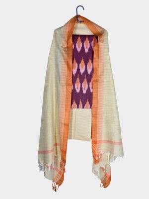 Cotton Ikat Unstitched Suit Set for Women with Dupatta | Ikkat Salwar Suit Dress Material for Women | Best Quality Fabric | Top – 2.5 M, Bottom – 2.5 M, Dupatta – 2.5 M