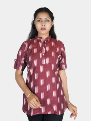 Riyashree Women’s Ikat Cotton Short Kurti, Casual Tunic Tops for Women | Kurta for Women with Mandarin Collar | Casual Wear, Office Wear, Home, College Wear